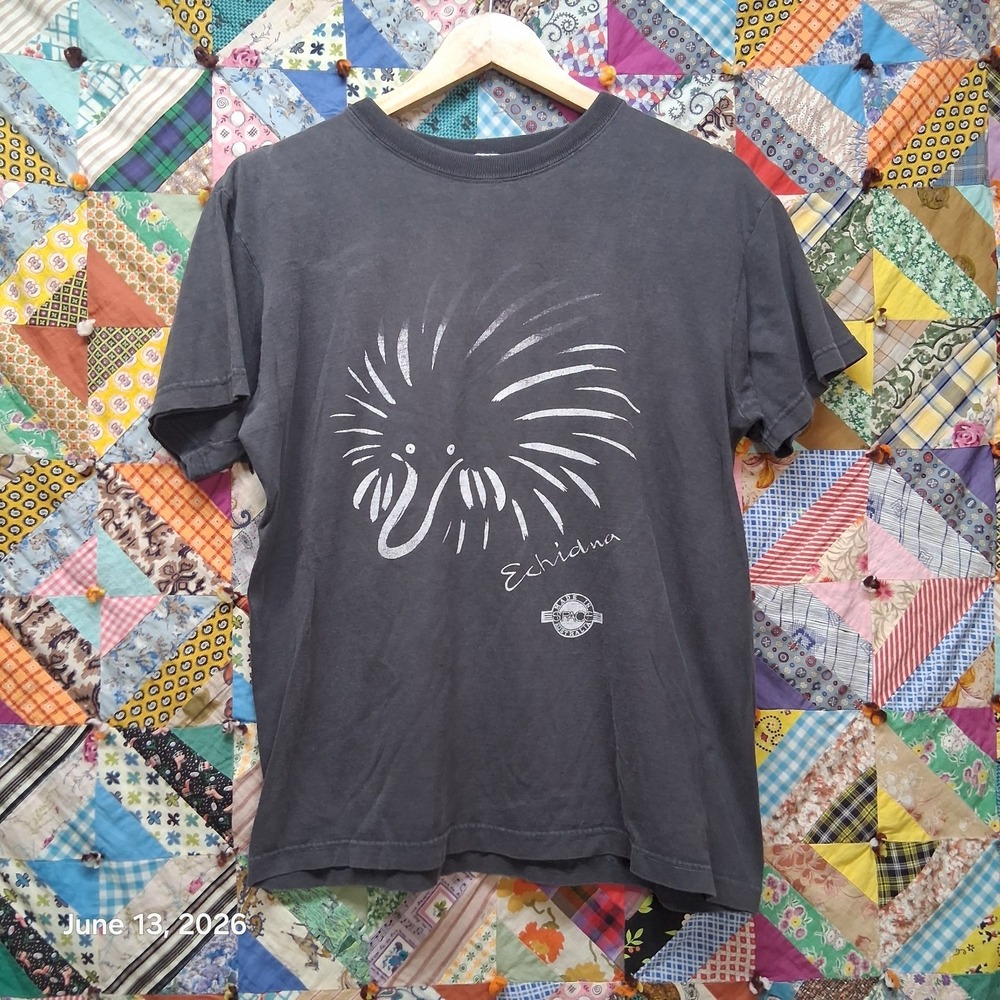 Vintage 90s Space Australia Echidna T Shirt Faded Charcoal Large Single Stitch